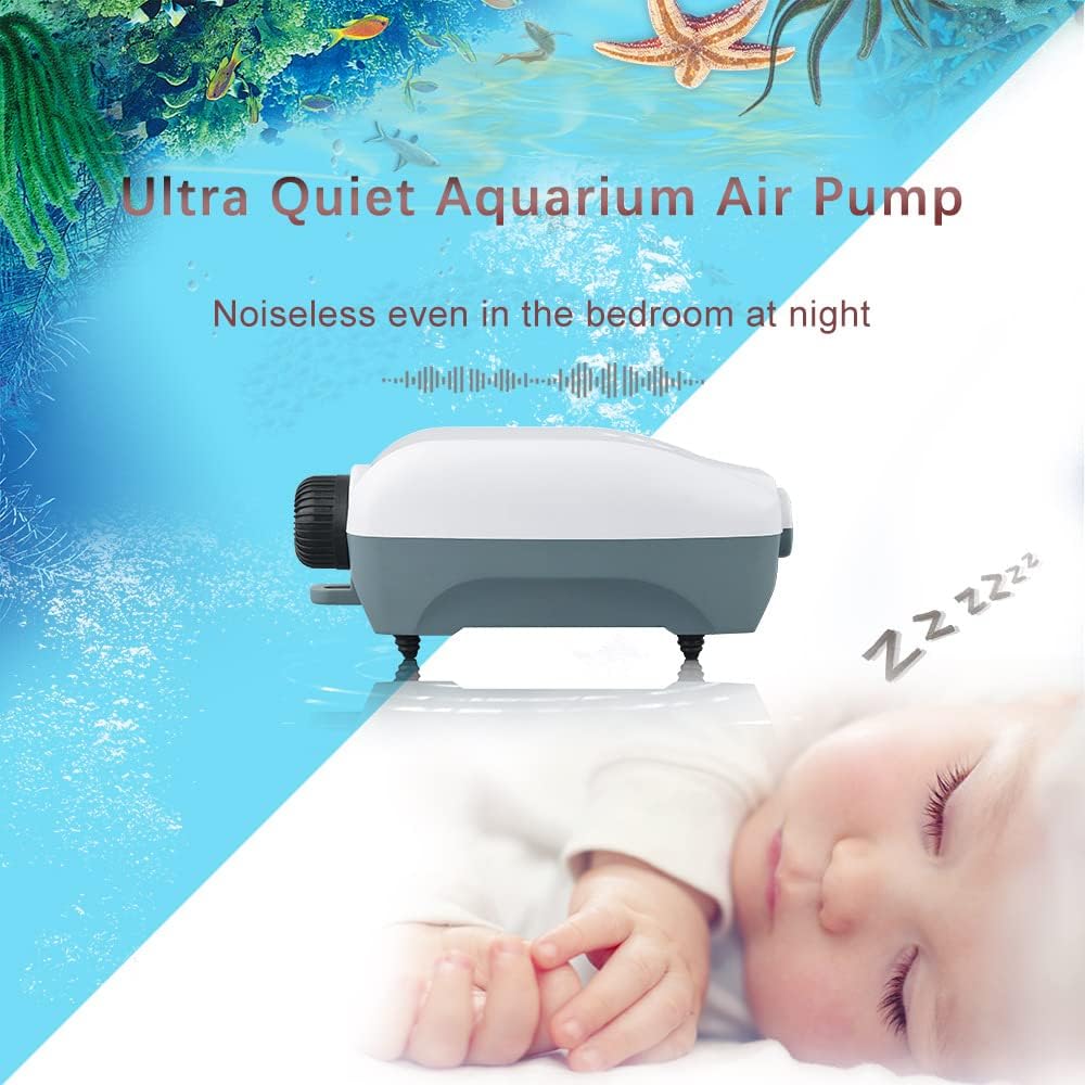 HITOP Dual Outlet Aquarium Electric Air Pump, Whisper Adjustable Fish Tank Aerator, Quiet Oxygen Pump with Accessories for 20 to 100 Gallon (2 outlets)